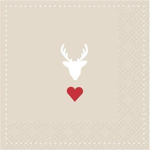 Swiss Finest Servietten Hirsch mit Herz beige 20 Stück