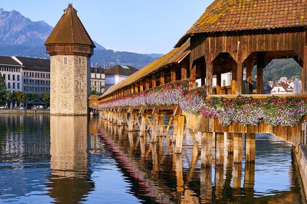 278 Geranienkästen an der Kapellbrücke Luzern