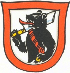 Wappen der Familie Benz von Bern: Bär mit Spaltmesser.