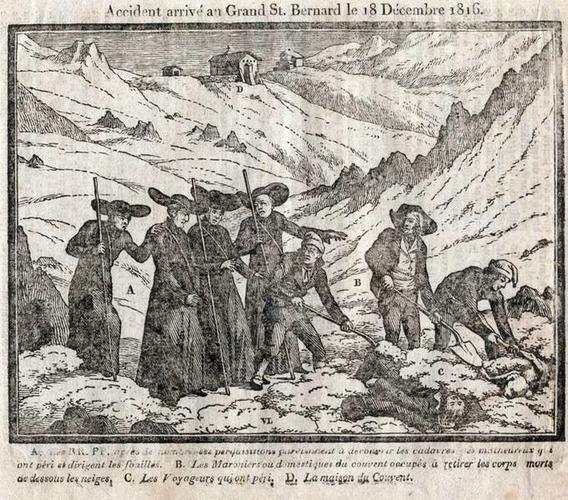 Zeitungsbericht über ein Lawinenunglück am St. Bernhard 1816